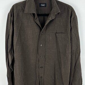 Haggar Casual Button Down Shirt Size L Brown Long Sleeve Chest Pocket Check